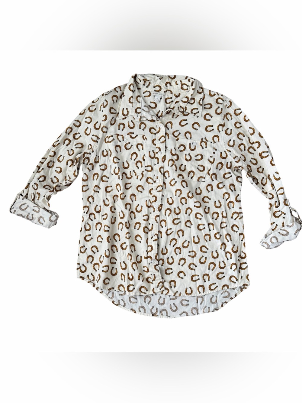 Cato Horseshoe Print Western Button Up Cotton Shirt Mediump